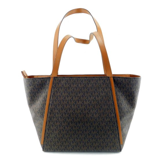 MICHAEL KORS Signature MK Logo Brown Shopper Tote Shoulder Bag - Picture 2 of 9